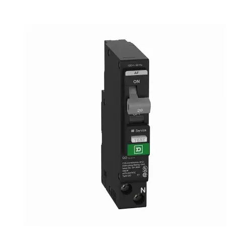 Square D QO Miniature Circuit Breaker, Combination Arc Fault, 20 A, 1-Pole, 120 VAC, Plug-In Square D QO Miniature Circuit Breaker, Combination Arc Fault, 20 A, 1-Pole, 120 VAC, Plug-In