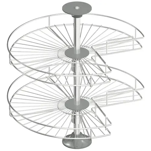 Three quarter circle carousel fitting, H fele, for corner cabinets, with baskets For overlay doors, For base unit: 900 x 900 mm, wire carousel diameter: 714 mm, with 2 wire carousels