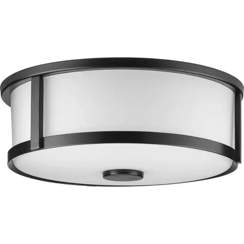 Progress Lighting Gilliam 2-Light Flush Mount, 12.6", Matte Black, Frosted