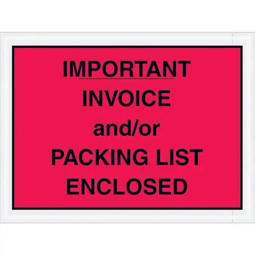 Box Partners 4 1/2 X 6" Red "Invoice/Packing List Enclosed" Envelopes Cs Of 1000 Box Partners 4 1/2 X 6" Red "Invoice/Packing List Enclosed" Envelopes Cs Of 1000