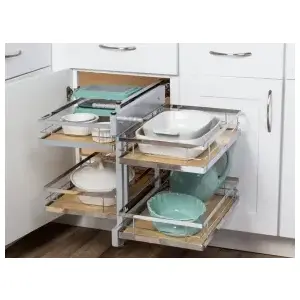 Knape & Vogt BCUS-LR-15-CH Slide-Out Base Blind Corner Unit Chrome/Birch