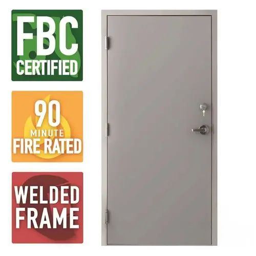 Storm Series 36 in. x 80 in. Galvanneal Finish Right-Hand Steel Commercial Door, 90 Minute Fire Rating, FBC Approved Gray