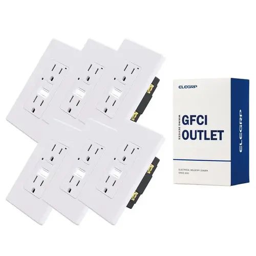 National Brand 15a Tamper Resistant Gfci With Night Light, White Package Of 6