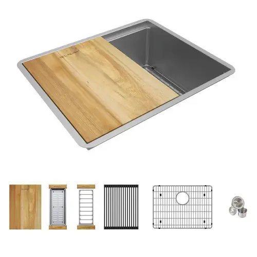 Elkay 18 Gauge Workstation 22-1/2"X18-1/2x8-3/4" Single Bowl Undermount Sink Kit Polished;Satin