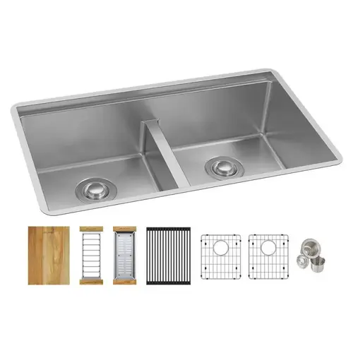 Elkay Stainless Steel 31-1/2" X 18-1/2" X 9" Double Bowl Sink Kit W/Aqua Divide Polished;Satin