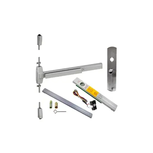 KIT - Alarmed (Requires 1-1/4" Mortise Cylinder), RX (Request to Exit Switch), SVR (Surface Vertical Rod) Smooth Exit Device, 990TP Thumb Piece Trim (Requires Rim Cylinder), 36" x 84", Grade 1, 630/US32D Stainless Steel KIT - Alarmed (Requires 1-1/4" Mortise Cylinder), RX (Request to Exit Switch), SVR (Surface Vertical Rod) Smooth Exit Device, 990TP Thumb Piece Trim (Requires Rim Cylinder), 36" x 84", Grade 1, 630/US32D Stainless Steel