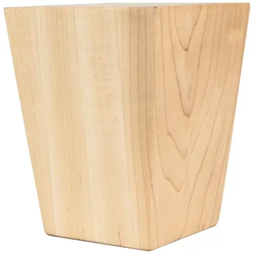 3-1/2" W x 3-1/2" D x 4-1/2" H Rubberwood Square Tapered Shaker Bun Foot Unfinished 3-1/2" W x 3-1/2" D x 4-1/2" H Rubberwood Square Tapered Shaker Bun Foot Unfinished