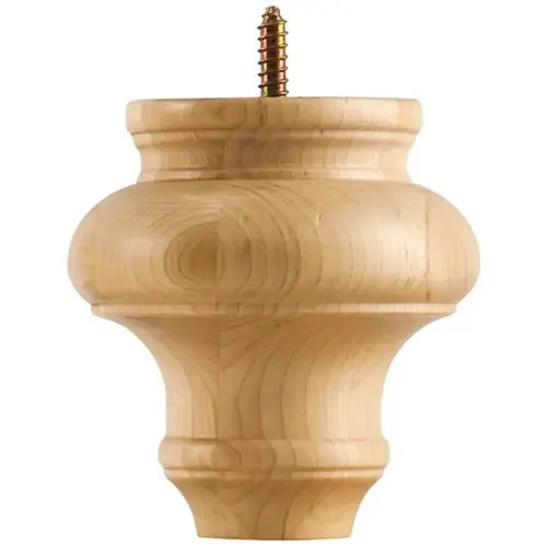 4" W x 4" D x 4" H Maple Turned Transitional Bun Foot Unfinished