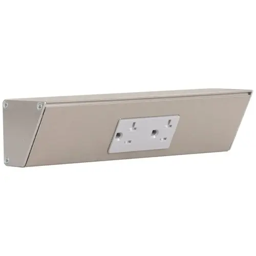 9" Duplex Receptacle Angle Power Strip, Satin Nickel Finish, Grey Receptacles 9" Duplex Receptacle Angle Power Strip, Satin Nickel Finish, Grey Receptacles