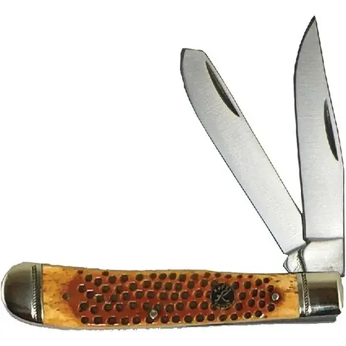Roper Pit Viper Trapper Folding Knife with Bone Handle - Orange / Brown