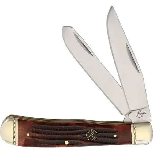Roper Trapper Folding Pocket Knife with Jigged Stag Bone Handle - Tobacco Brown