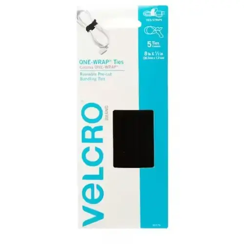 Velcro One Wrap Ties 1/2" x 8" - Black Velcro One Wrap Ties 1/2" x 8" - Black