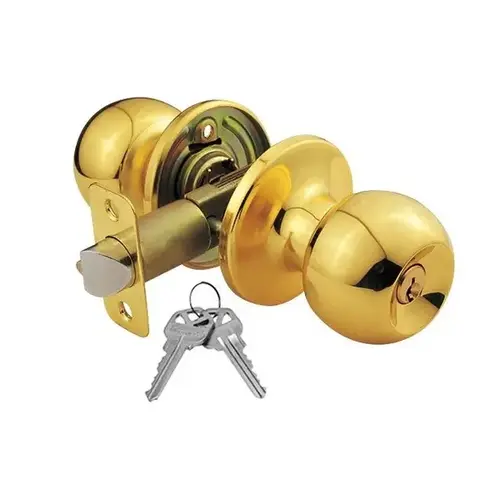 Entry Lockset Ball Knob w/ KW1 Keys - Brass