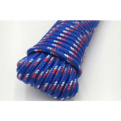 Braided Utility Rope 3/8" x 50 ft Blue w/ Red & White - 12 Hanks