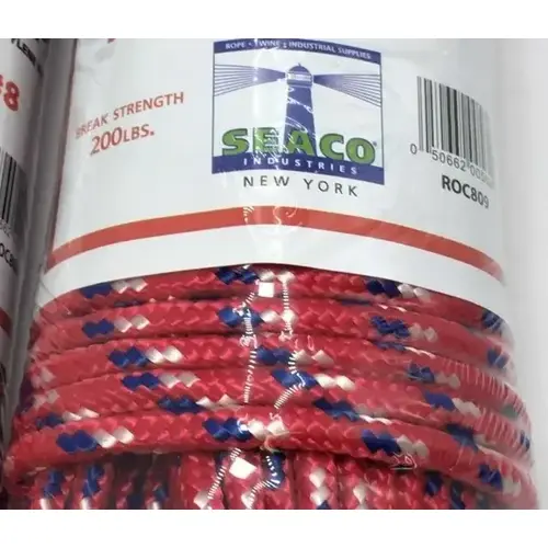 Braided Utility Rope 1/4" x 100 ft Red w/ Blue & White - 12 Hanks