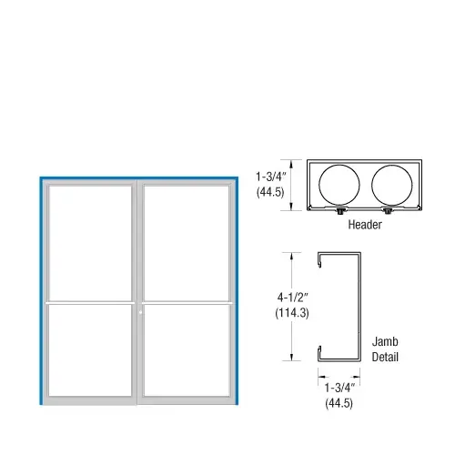 Clear Anodized Up and Over Open Back Double Door Frame for Center Hung Overhead Closer Clear Anodized Up and Over Open Back Double Door Frame for Center Hung Overhead Closer