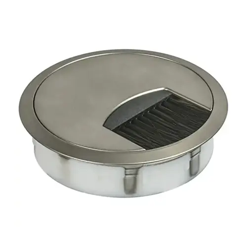 Plastic Cable Grommet, Two-Piece, Round, with Brush Plastic, with flexible brush seal, for workplace organization, Stainless steel color, drill hole diameter: 80 mm Stainless steel colored