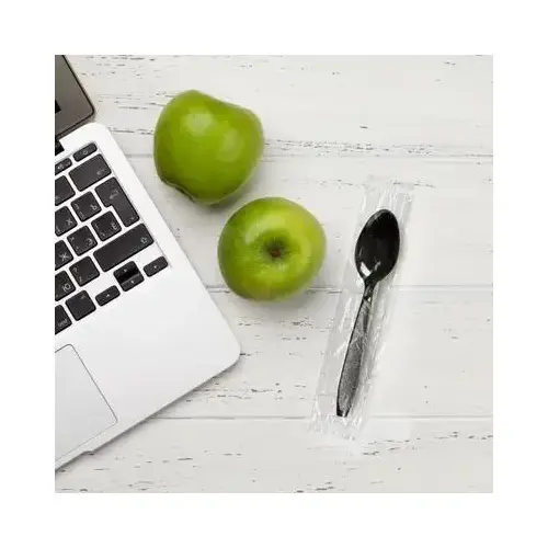 Solo Impress Teaspoon 6X1.25 IN PS Black Heavyweight Individually Wrapped - pack of 1000