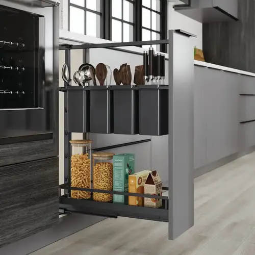 Base Pull-Out Utility Kit, Dispensa 4 storage boxes, 1 knife block 6" 6", Anthracite, 4 storage boxes, 1 knife block Anthracite, Rails: Powder-coated