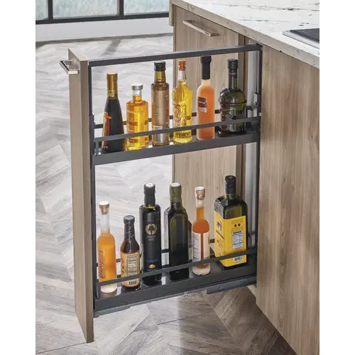 Base Pull-Out Frame, Dispensa, Steel Material, 3-3/4" Width, 5 Tray Positions, 26-3/8" To 32" Installation Height, Anthracite Finish Base Pull-Out Frame, Dispensa, Steel Material, 3-3/4" Width, 5 Tray Positions, 26-3/8" To 32" Installation Height, Anthracite Finish