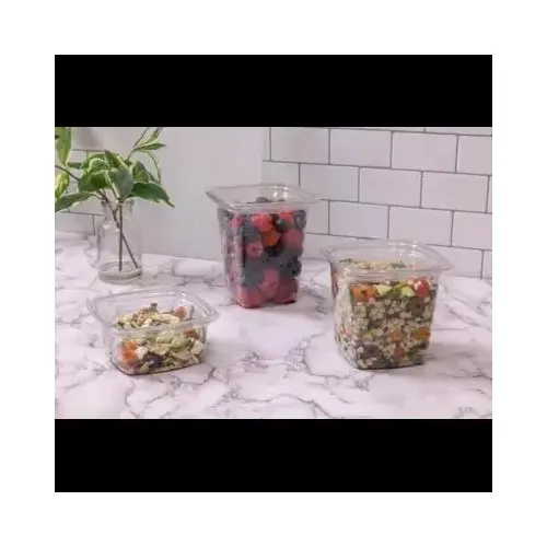 Lid Flat 4X4X0.6 IN PET Clear Square For Container Unhinged Recessed - pack of 960