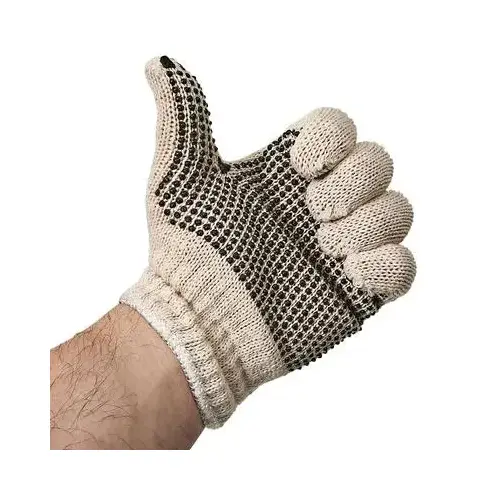 Gloves Mens OS Natural Black Cotton 1-Sided Dotted Knit Grip - pack of 12
