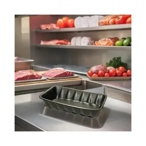 10K Meat Tray 5.88X10.75X2.16 IN Polystyrene Foam Black Rectangle - pack of 250