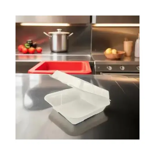 Take-Out Container Hinged 9X9 IN Polystyrene Foam White Square - pack of 200 Take-Out Container Hinged 9X9 IN Polystyrene Foam White Square - pack of 200
