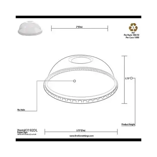 Super Sips Lid Dome 3.6 IN PET Clear For Cup No Hole - pack of 1000