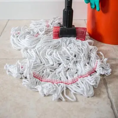 CFS Brands Mop Head Large (LG) White Red Cotton Synthetic Blend 5IN Headband 369424B00