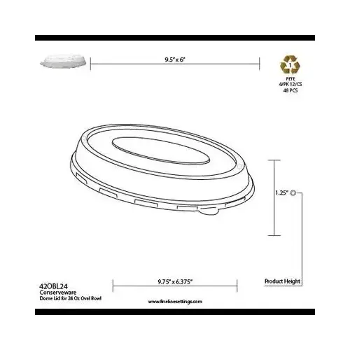 Conserveware Lid 10X7.5 IN PET Clear Oval For 24 OZ Bowl - pack of 250 Conserveware Lid 10X7.5 IN PET Clear Oval For 24 OZ Bowl - pack of 250
