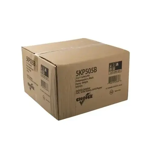 5PC Cutlery Kit PP Black Heavyweight With 2PLY 13X17 Napkin,Fork,Knife,Salt & Pepper - pack of 500