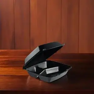 Termopac Industrial 903435 Take-Out Container Hinged Medium (MED) 8X8X3 IN 3 Compartment Foam Black - pack of 200