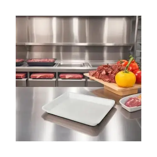 9P Meat Tray 9X11.75X1.25 IN 1 Compartment Polystyrene Foam White Rectangle - pack of 200 9P Meat Tray 9X11.75X1.25 IN 1 Compartment Polystyrene Foam White Rectangle - pack of 200