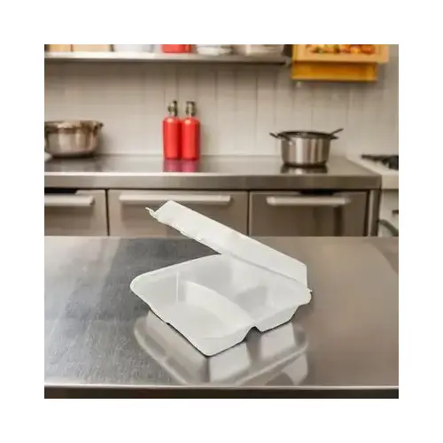 Take-Out Container Hinged With Dome Lid 9X9 IN 3 Compartment Polystyrene Foam White Square - pack of 200
