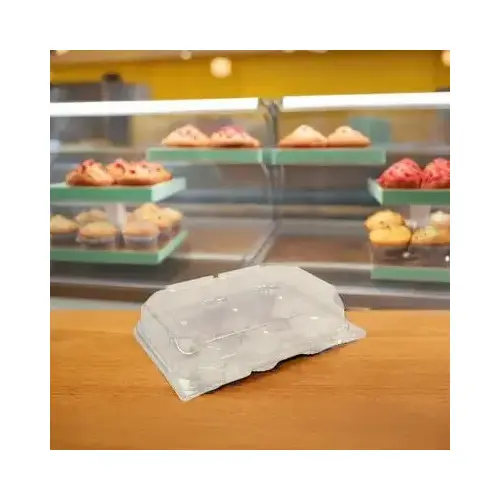 Muffin Hinged Container 6 Compartment PET Clear - pack of 132