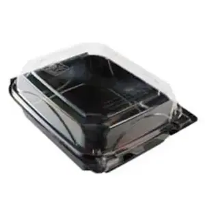 The BOTTLEBOX COX-68-BB-BK The BOTTLEBOX Bakery Hinged Container 37 OZ 6.6X8.6X2.88 IN RPET Black Clear - pack of 250