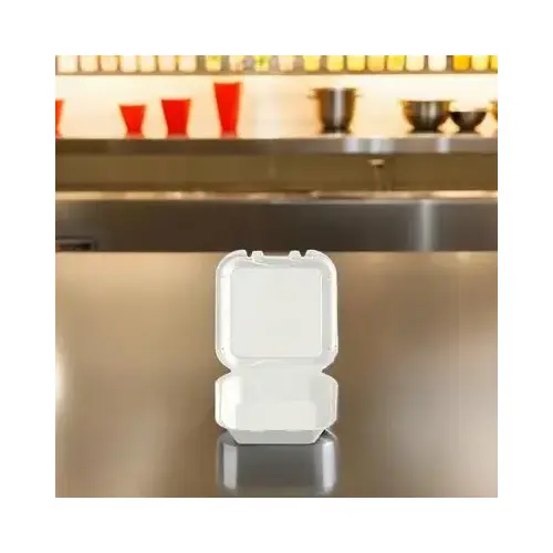 Take-Out Container Hinged 9X9X3.1 IN Polystyrene Foam White Square - pack of 200