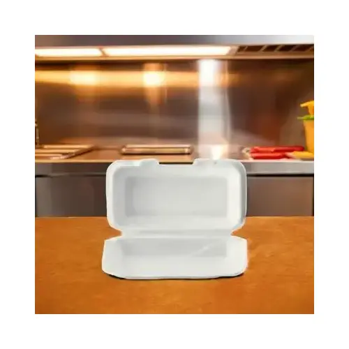 Hot Dog Take-Out Container Hinged With Dome Lid 3.5X7.5X2.6 IN Polystyrene Foam White Rectangle - pack of 500