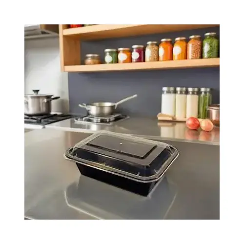 Take-Out Container Base & Lid Combo 24 OZ Plastic Black Clear Rectangle Deep - pack of 150 Take-Out Container Base & Lid Combo 24 OZ Plastic Black Clear Rectangle Deep - pack of 150