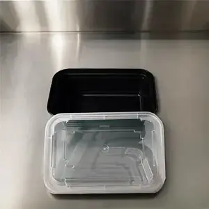 Tripak MT6110B Tripak Take-Out Container Base & Lid Combo With Dome Lid 12 OZ Plastic Black Clear Rectangle Microwave Safe - pack of 150