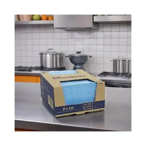 SaniWorks Food Service Cleaning Towel 12X21 IN White Blue Counter - pack of 200 SaniWorks Food Service Cleaning Towel 12X21 IN White Blue Counter - pack of 200