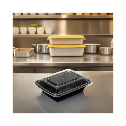 Take-Out Container Base & Lid Combo 12 OZ Black Clear Rectangle Microwave Safe - pack of 150