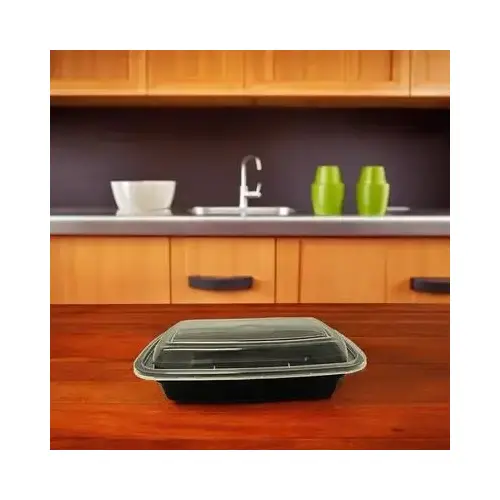 Take-Out Container Base & Lid Combo 24 OZ PP Clear Black Rectangle Microwave Safe - pack of 150