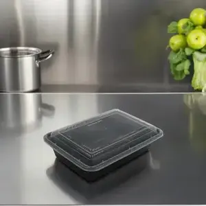 Unique Sourcing RE38-150 Take-Out Container Base 38 OZ Black Rectangle Microwave Safe - pack of 150