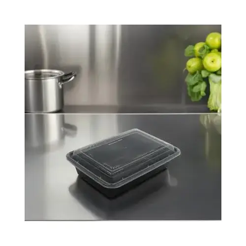 Take-Out Container Base 38 OZ Black Rectangle Microwave Safe - pack of 150