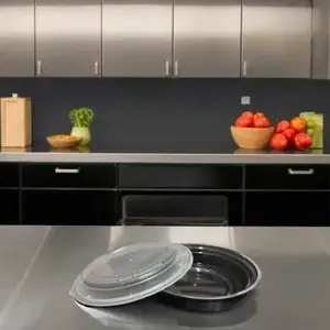 Unique Sourcing RO24-150 Take-Out Container Base 24 OZ Plastic Black Round Microwave Safe - pack of 150