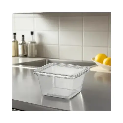 Fresh N' Sealed Deli Container Hinged With Flat Lid 12 OZ PET Clear Square - pack of 256 Fresh N' Sealed Deli Container Hinged With Flat Lid 12 OZ PET Clear Square - pack of 256