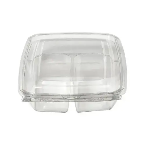 Fresh N' Sealed Deli Container Hinged With Flat Lid 11 OZ 3 Compartment PET Clear Rectangle - pack of 260 Fresh N' Sealed Deli Container Hinged With Flat Lid 11 OZ 3 Compartment PET Clear Rectangle - pack of 260
