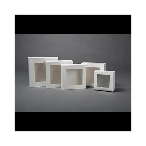 Cake Box 10X10X5 IN Paperboard White Square Lock Corner 1-Piece With Window - pack of 150